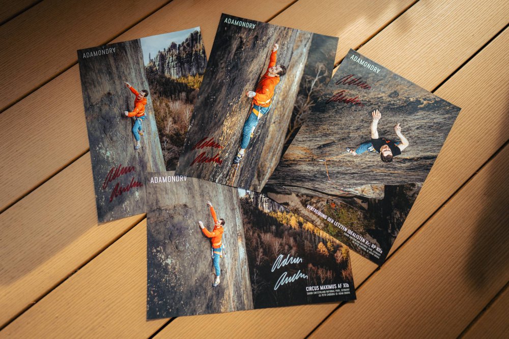 Set of signed Adam Ondra posters from Saxony 2026