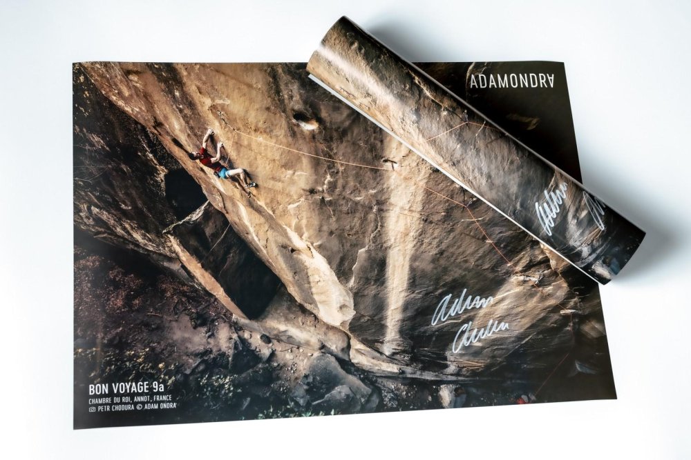 Bon Voyage 9a Poster signed by Adam Ondra (landscape) - Size: A3 - 29.7 x 42 cm (11.7 x 16.5 in)