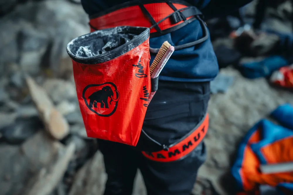 Adam Ondra Sender Light Chalk Bag with chalk and brush