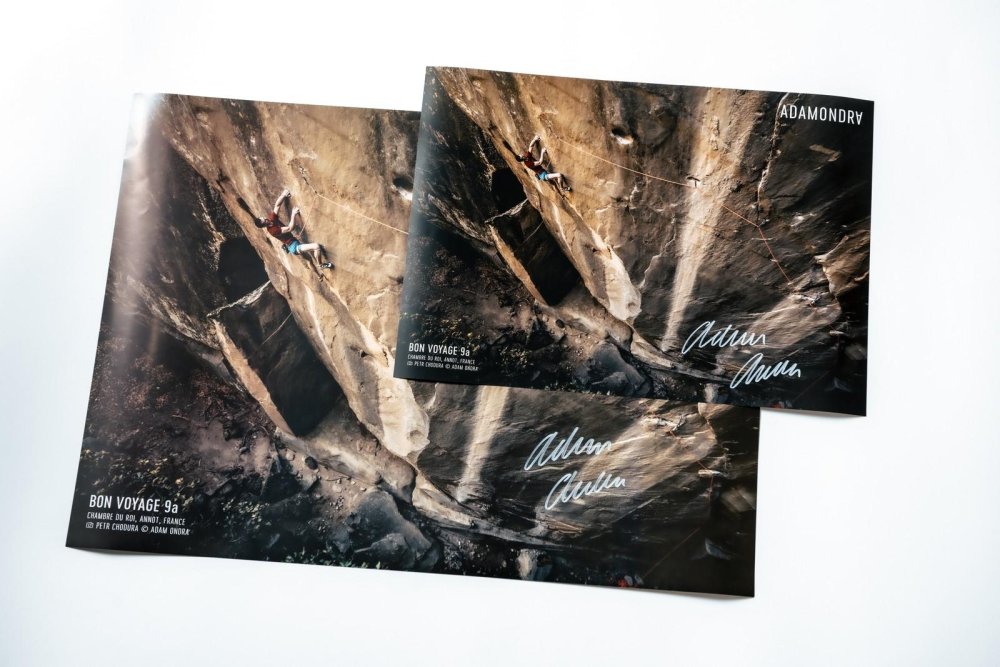 Bon Voyage 9a Poster signed by Adam Ondra (landscape) - Size: A3 - 29.7 x 42 cm (11.7 x 16.5 in)