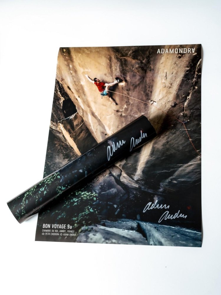 Bon Voyage 9a Poster Hand-Signed by Adam Ondra (portrait)