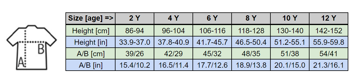 Kids T-shirts size chart
